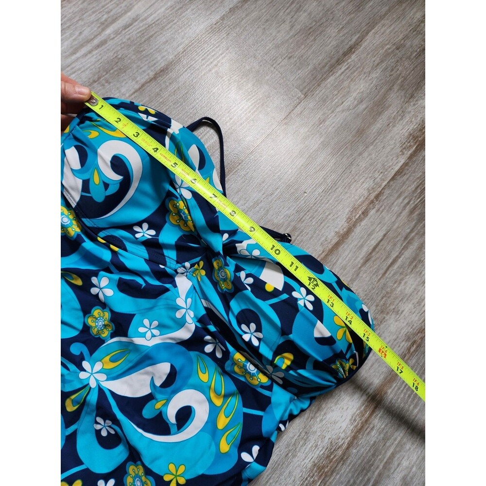 Sunshine Zone One Piece Swim Dress Blue Yellow Floral Adjustable Strap Sz 1X EUC - Picture 5 of 7